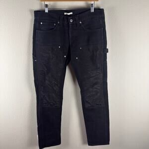 Helmut Lang Double Knee Carpenter Jeans Black Waxed Coated Denim Size 34